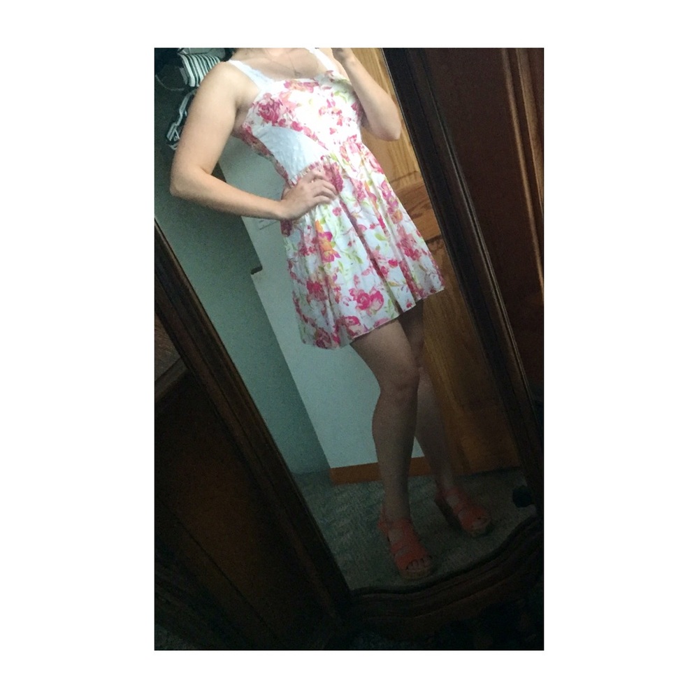 Floral Dress With Coral Cardigan
